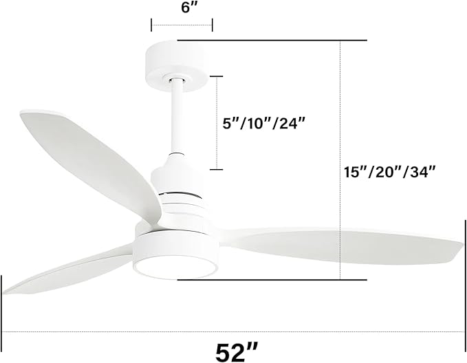 NicBex Ceiling Fan 52 Inch Indoor Modern Ceiling Fans with Lights and Remote Control Ceiling Fan with 3 Wood Blades and Double Finish for Living Room, Bedroom, Matte White