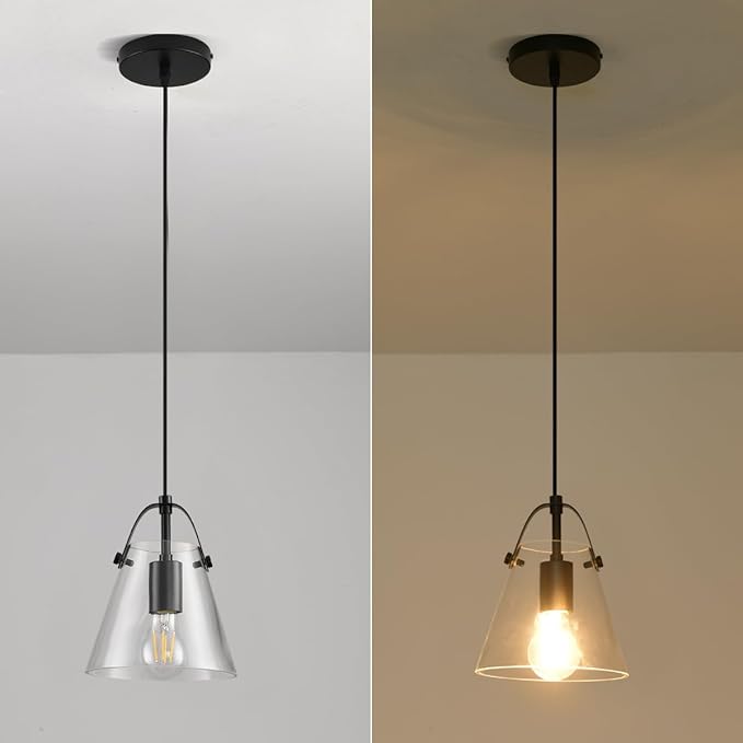 Black Pendant Lights Kitchen Island,Modern Design Clean Clear Farmhouse Glass Pendant Light,Light Fixture Kitchen Pendant Medium Hanging Light Fixture for Sink A60 Bulb Recommened