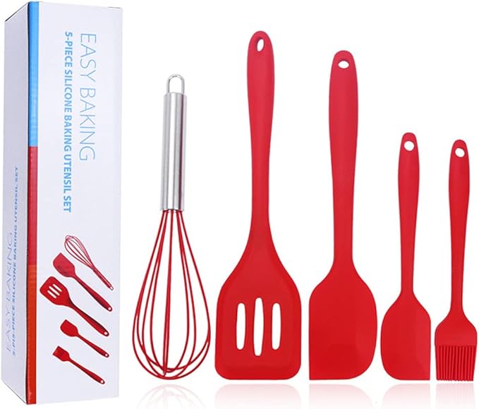 Kids Cooking Utensils Set - 5-Piece Kids Kitchen Tools - Safe Kids Baking Set - Food Grade Toddler Chef Supplies - Gender Neutral Silicone Cookware Kit with Spatula