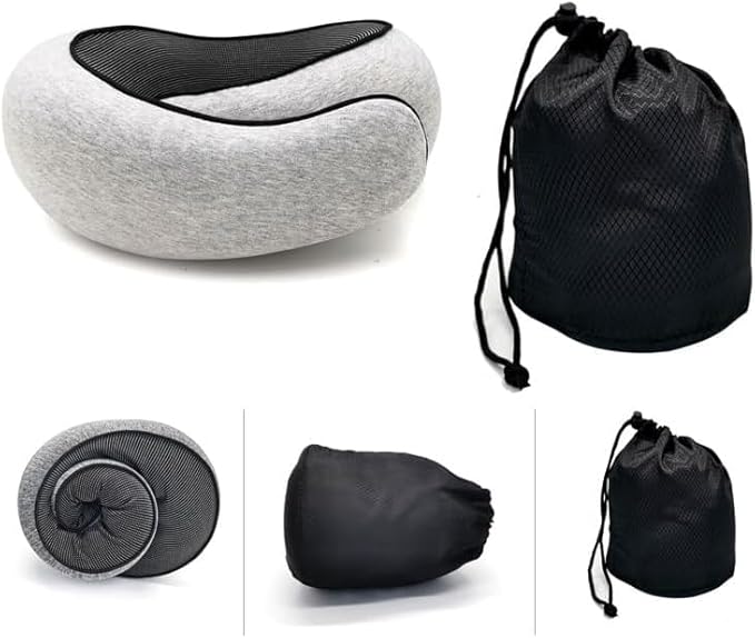 2024 Memory Foam Neck Pillow 360 Degree Neck Support Travel Pillows for Airplanes and Long Flight Travel Neck Pillow (Grey)