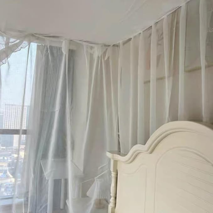 Elegant Princess 4 Corner Post Mosquito Net Romantic for Girls Women Bed Curtain Canopy for Adult Wedding Bedroom Kids Rooms Decoration (Type4-White, Queen)