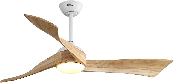 Sofucor 52" Ceiling Fans with Lights Remote Control, 3 Poles for Wave Modern Ceiling Fan with Remote, Outdoor Ceiling Fan for Patios with 6 Speeds and Dimming Lighting, Light Wood Grain