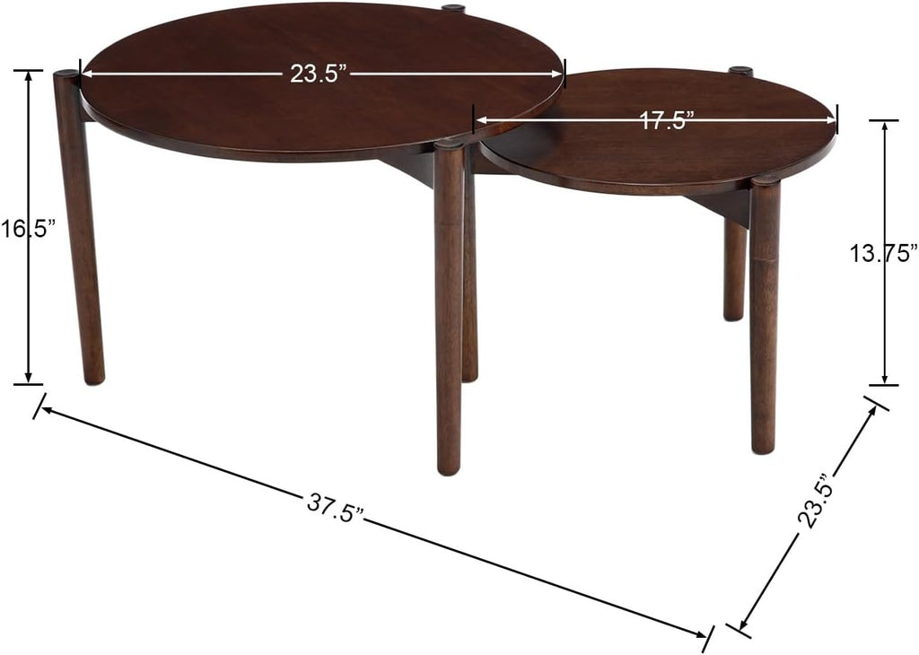 Wooden Round Modern Nesting Coffee Set of 2, Round End Table Side Table, Stacking Living Room Accent Tables for for Living Room Bedroom Balcony, Walnut