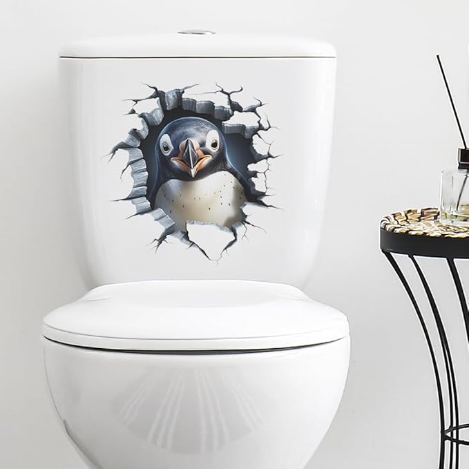 3 PCS Broken Penguin Wall Decals Break Through The Wall Penguin Wall Stickers Removable 3D Animal Wal Art Decor for Kids Room Playroom Nursery Bathroom