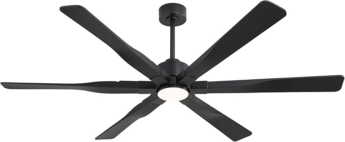 78 Inch Ceiling Fan with Lights and Remote Control, 6 Reversible ABS Blades, 6-Speed Noiseless DC Motor with 4.5" / 12" / 24" Downrods for Bedroom Dining Living Room, Black