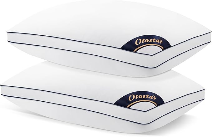 OTOSTAR Pillows Queen Size Set of 2 Bed Pillows for Sleeping Cooling Pillows 2 Pack with 3D Microfiber Filling Breathable Cover Pillows for Back Stomach or Side Sleepers Soft Fluffy Pillows for Bed