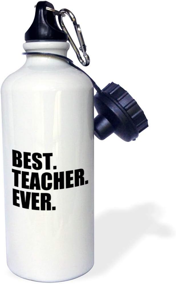 3dRose "Best Teacher Ever-School Teacher and Educator gifts-good way to say thank you for great teaching" Sports Water Bottle, 21 oz, White