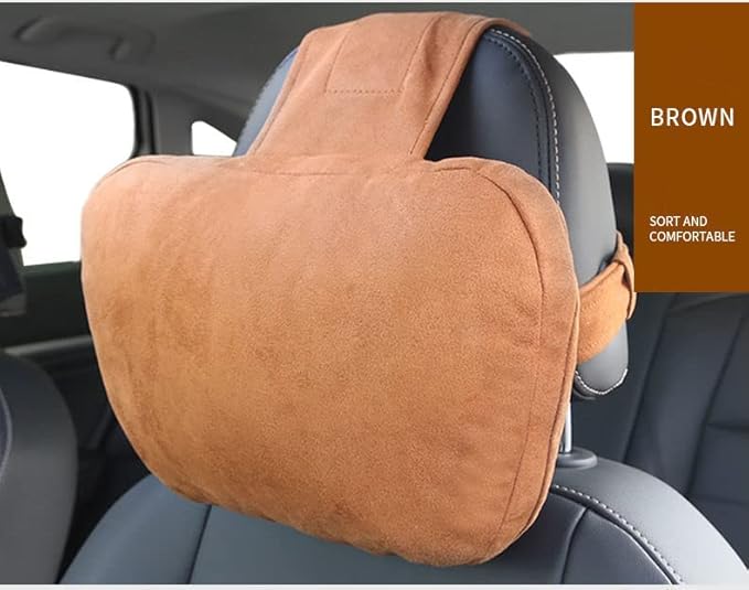 2Pcs Car Neck Pillows for headrests,for Travel Interior Accessories and Suede Support Head Pillows，Balance Neck Pillow Designed to Relieve Neck Pain and Muscle Tension.(brown)