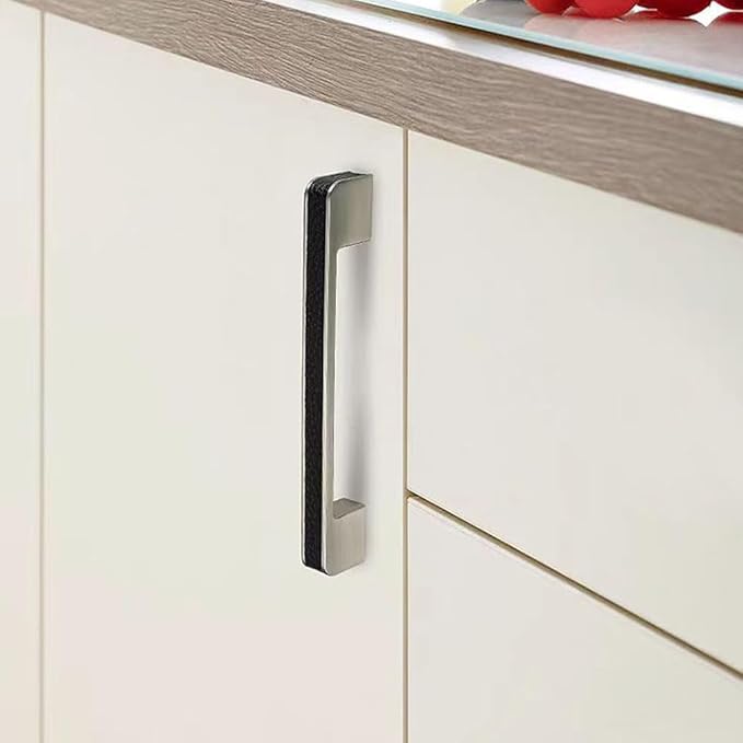 Leather Handle Brass Leather Handle Nordic Minimalist Style Handle Wardrobe Dressing Table Bedroom Living Room Kitchen Handle Hardware Furniture - 2 Pack (Black, 128mm（5in）)