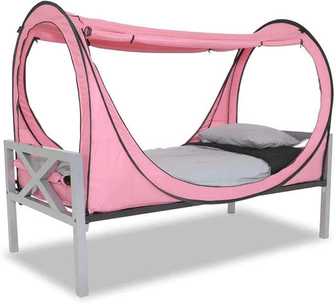 Privacy Pop up Eclipse Bed Tent Bed Drapes (Pink, Queen)