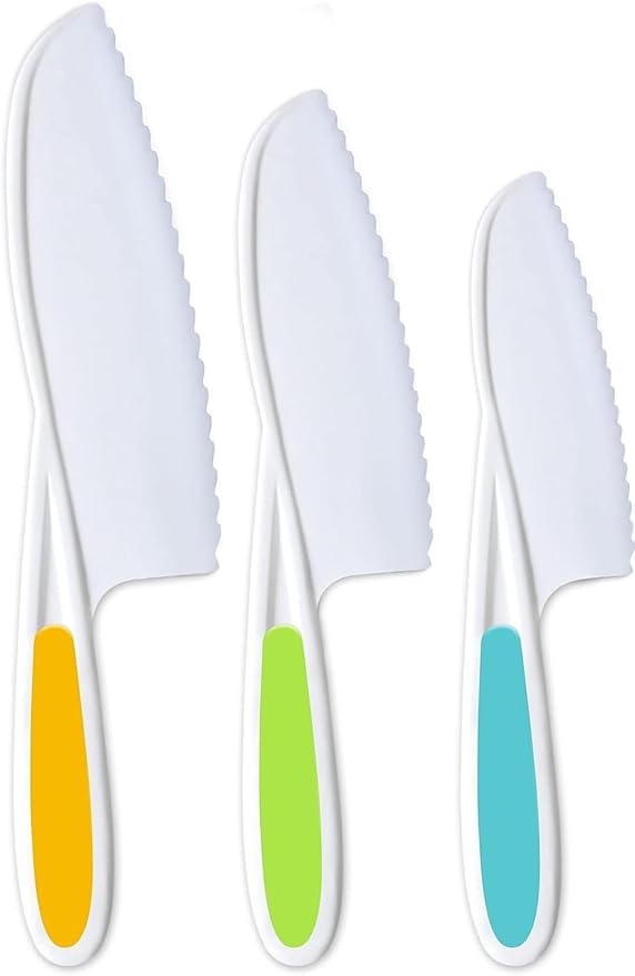 Joyo Jr. Knives for Kids 3-Piece Kitchen Cooking and Baking Knife Set: Children's Cooking Knives in 3 Sizes & Colors/Firm Grip, Serrated Edges, BPA-Free Kids' Knives (colors vary)