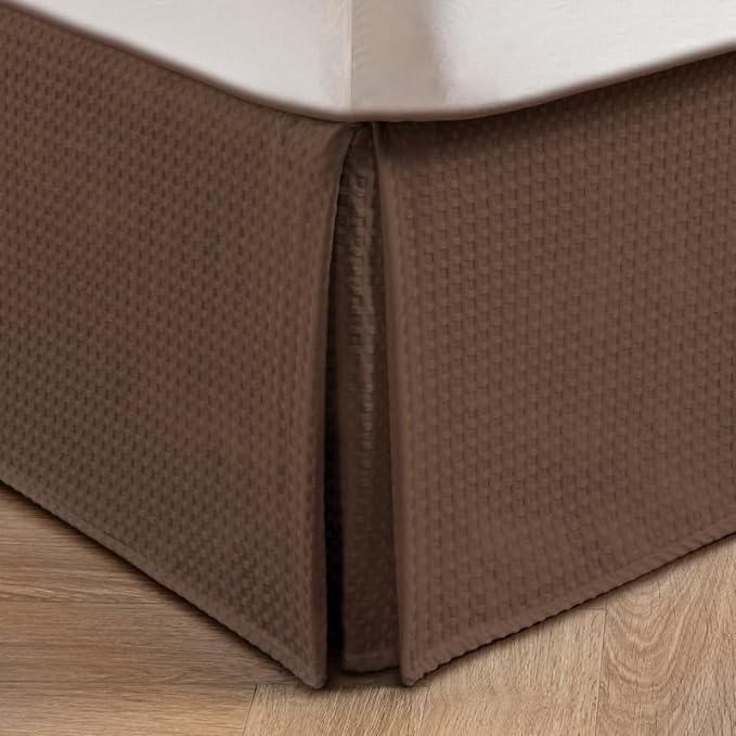 MIYE Pleated Waffle Weave Bed Skirt, Tailored Dust Ruffle 14 Inch Drop Easy Fit, Machine Washable (Brown, King - 14" Drop)
