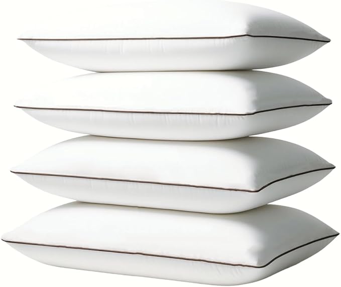 Luxury Comfort Bed Pillows - Hypoallergenic Polyester Microfiber Material - Premium Sleep Support for Side, Back, and Stomach Sleepers - Set of 4, Queen Size 18 x 28 inches, 45 cm x 70 cm