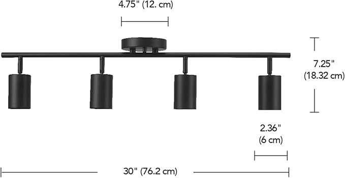 Globe Electric 64000012 30" 4-Light Track Lighting, Matte Black, Track Ceiling Light, Track Lighting Kit, Vintage, Ceiling Light Fixture, 4 Bulb Kitchen Light, Dining Light Fixture, Bulb Not Included
