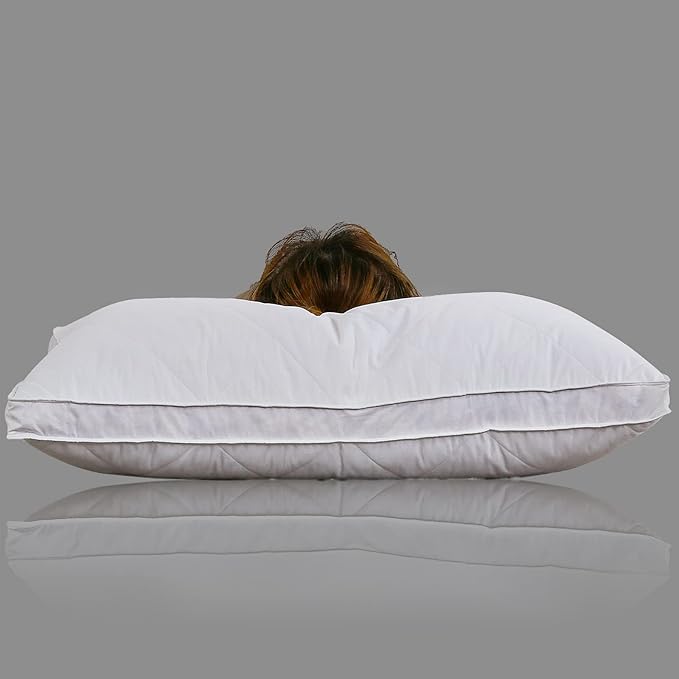 Three Geese Pack of 1 White Goose Feather Bed Pillows Queen/Standard Size- Soft 600 Thread Count 100% Cotton, Medium Firm,Soft Support Surround Fill Polyester,White Solid