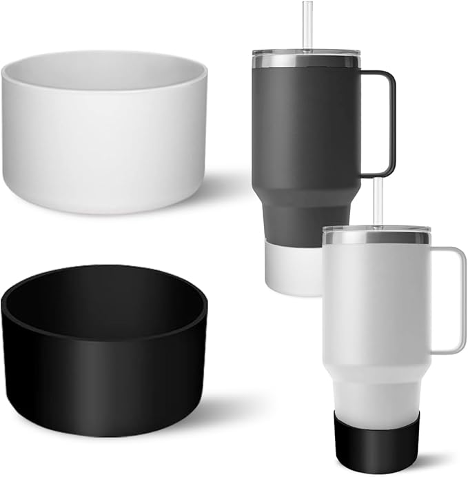 2 PCS Silicone Protective Boot for Yeti Rambler 20oz/25oz/30oz/35oz Tumbler, Anti-Slip Protective Silicone Water Bottle Bottom Boot Sleeve Cover for Yeti Tumbler [Black+White]