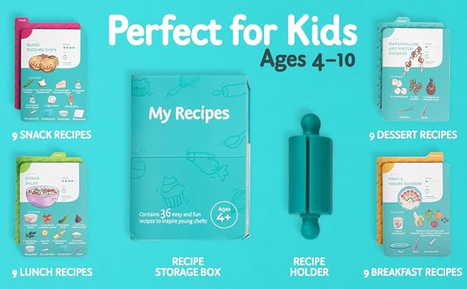 My First Recipe Box for Kids: Montessori-Inspired, Easy-to-Follow Recipes with Visual Guides. Cookbook for Kids Ages 4+ with Storage Box and Recipe Stand.