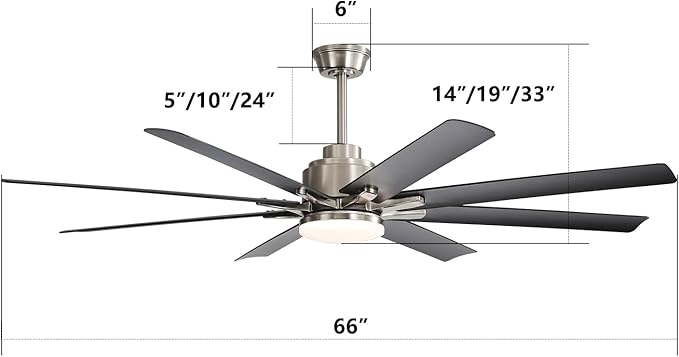 NicBex Ceiling Fan 66 Inch Ceiling Fans with Lights Ceiling Fan with 8 Blades and Remote Control Ceiling Fans with Reversible Noiseless DC Motor for Bedroom, Living Room, Gray