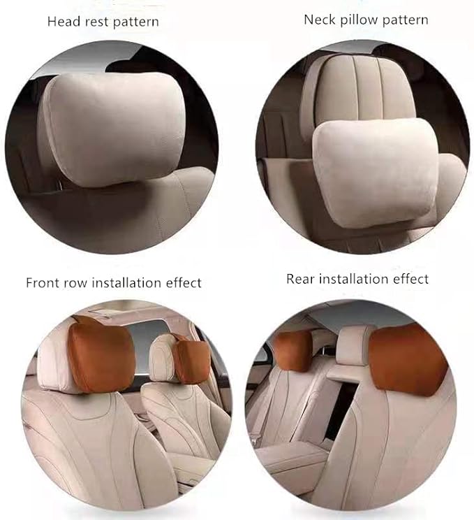 2Pcs Car Neck Pillows for headrests,for Travel Interior Accessories and Suede Support Head Pillows，Balance Neck Pillow Designed to Relieve Neck Pain and Muscle Tension.(brown)
