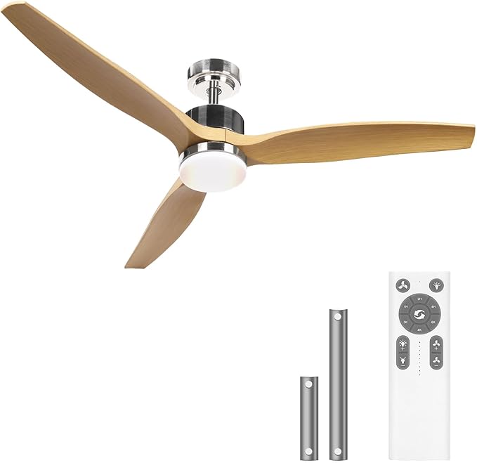 Ceiling Fan with Lights， 52" ，with Remote Control，2 Poles，LED Dimmable，Reversible DC Motors, Timer Noiseless，Bedroom Living Room Indoor&Outdoor，Very Energy Conservation