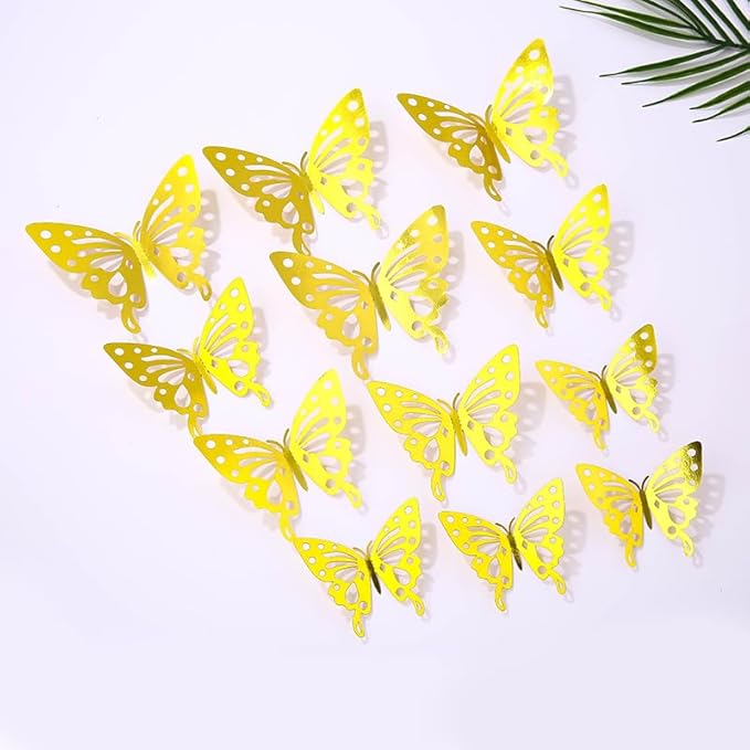 3D Butterfly Wall Decor 48 Pcs 4 Styles 4 Colors 3 Sizes,Gold Silver Laser Rose Butterfly Decorations for Butterfly Birthday Decorations Butterfly Party Decorations Cake Decorations,Removable Sticker