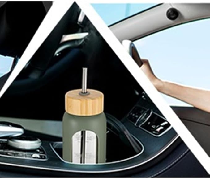 32 oz Glass Water Bottles with Straw - Motivational Glass Water Bottle with Time Marker & Silicone Sleeve(navy bule)