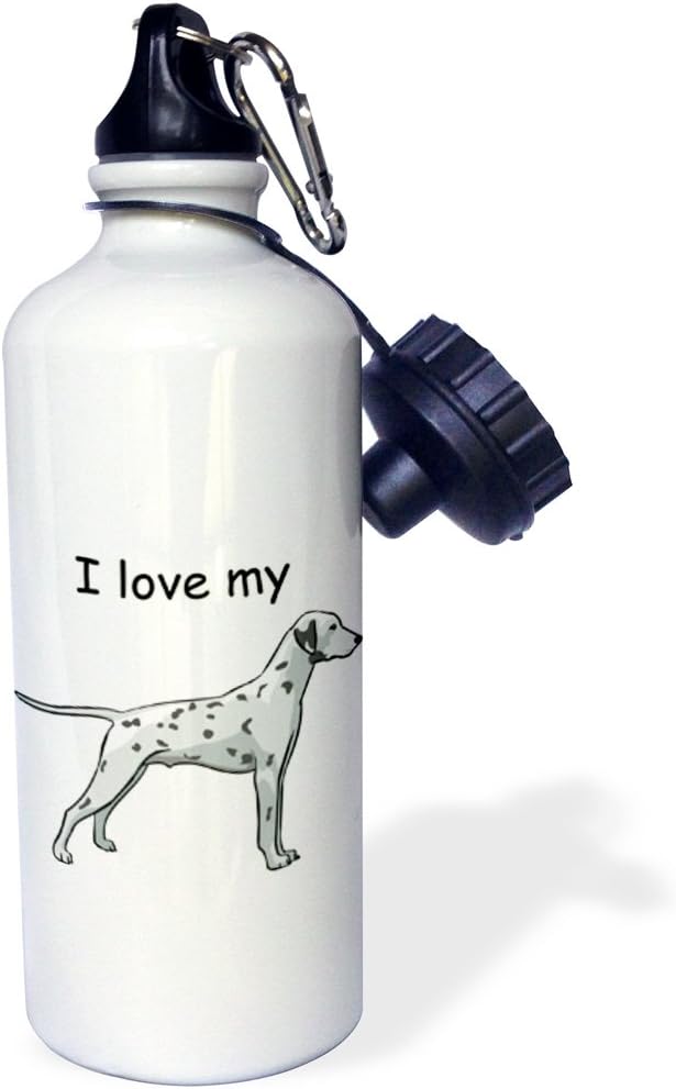 3dRose "Cute and Cuddly Canine I Love My Standing Dalmation" Sports Water Bottle, 21 oz, White