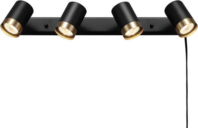 Globe Electric 64000047 4-Light Complete Track Lighting Kit with Pivoting Track Heads, Matte Black, Plug-in, Ceiling Light, Kitchen Light, GU10 Socket, LED Bulb Compatible