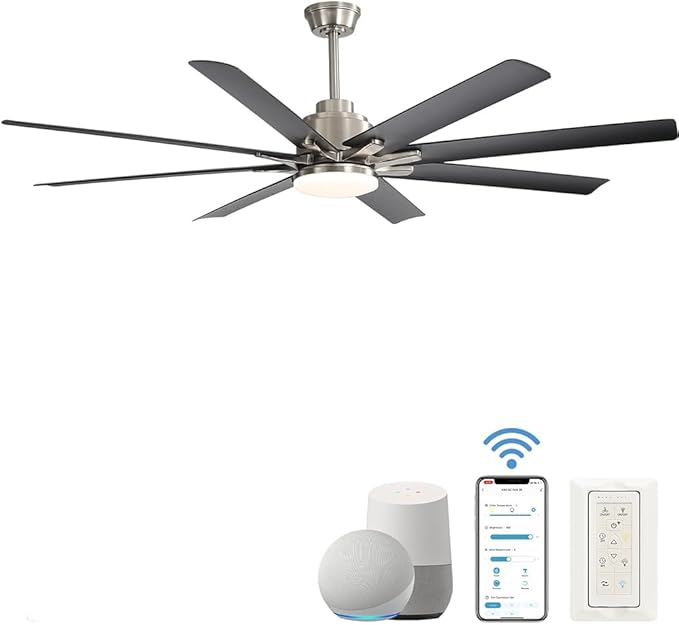 NicBex Ceiling Fan 66 Inch Ceiling Fans with Lights Ceiling Fan with 8 Blades and Remote Control Ceiling Fans with Reversible Noiseless DC Motor for Bedroom, Living Room, Gray