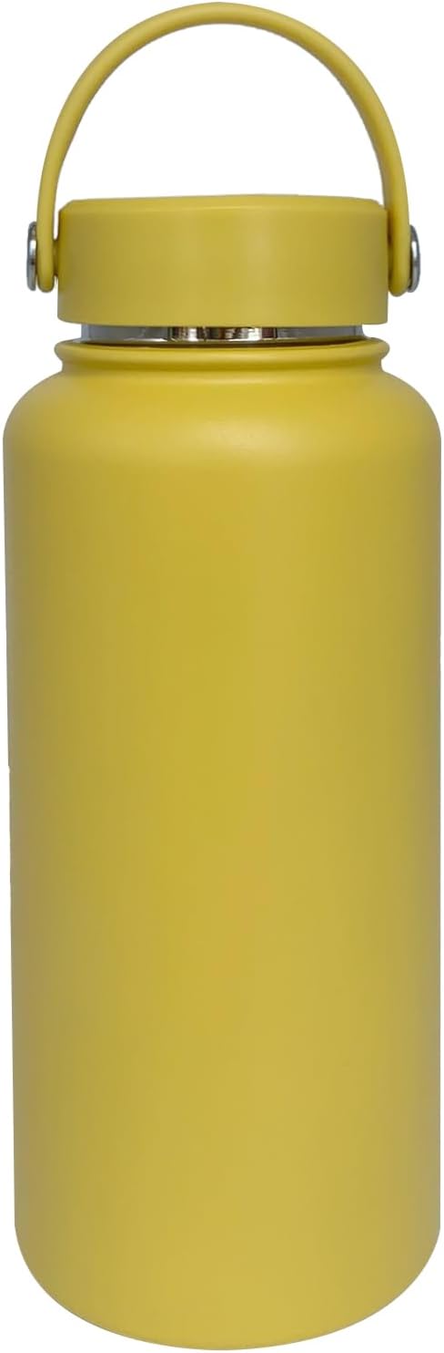 32oz Insulated Water Bottle ，Stainless Steel Sports Water Cup Flask with 2 Lids, Wide Mouth Travel Thermal Mug,Outdoor Sports Bottle（Mango yellow）