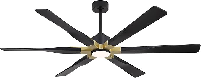 68 Inch Ceiling Fan with Lights and Remote Control, 6 Reversible ABS Blades, 6-Speed Noiseless DC Motor with 4.5" / 12" / 24" Downrods for Bedroom Dining Living Room, Gold and Black