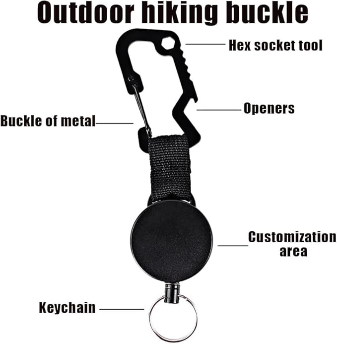 2PCS Retractable Keychain - Portable Heavy Duty Carabiner Clip & Bottle Opener, Badge Holder Key Ring, Flat Beer Openers, Badge Reel Key Chain, Camping Accessories