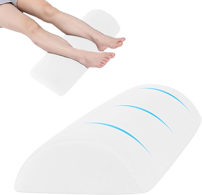 Under Knee and Leg Pillow for Back Sleeping - Half Moon Bolster Pillow for Lower Back and Head, Semi Roll Round Lumbar Support Pillow for Side, Back, Stomach Sleepers (White)