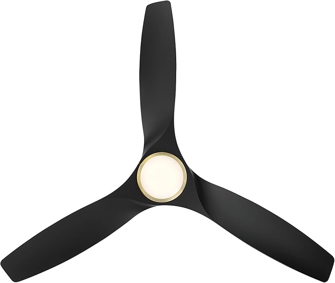 Skylark Smart Indoor and Outdoor 3-Blade Flush Mount Ceiling Fan 54in Satin Brass Black Adjustable CCT 2700K-3000K-4000K-5000K LED Light Kit and Remote Control works with Alexa and iOS or Android App