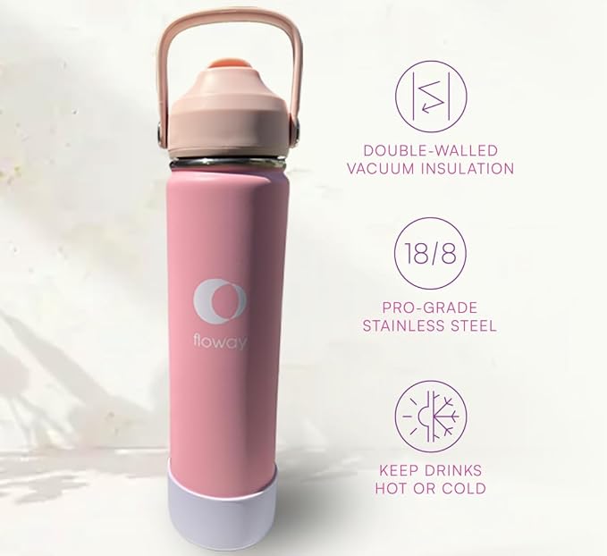 24oz Stainless Steel Vacuum Insulated Water Bottle with Straw Lid and Cleaning Brush, BPA Free, Leakproof, Temp Control, for Hot and Cold Drinks (Cotton Candy, 24oz)