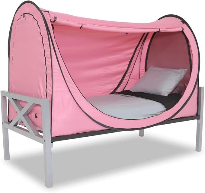 Privacy Pop up Eclipse Bed Tent Bed Drapes (Pink, Queen)