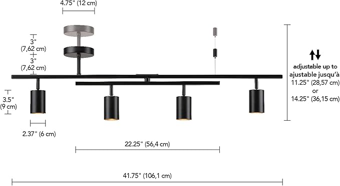 Globe Electric 57500 4-Light Track Lighting, Matte Black, Center Swivel Bar, Pivoting Track Heads, 4 Bulb Kitchen Light, Ceiling Light Fixture, Track Lighting Kit, Swivel Fixture, Bulb Not Included