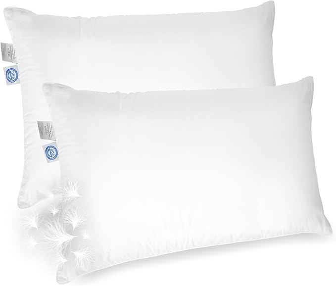East Coast Bedding Elite Premium Down Sleeping Pillow 600 Fill Power White Down Available in Soft, Medium & Firm 400 Thread Count Cotton Shell Premium Comfort - Made in The U.S.A