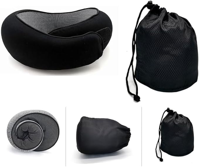2024 Memory Foam Neck Pillow 360 Degree Neck Support Travel Pillows for Airplanes and Long Flight Travel Neck Pillow (Black)