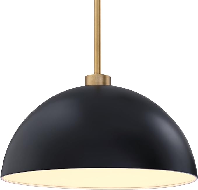 Nathan James Percy Modern 2-Light Pendant Island Light Fixture, Hanging Lights with Metal Shade and Adjustable Cord, for Kitchen, Living Room, Black/Vintage Brass