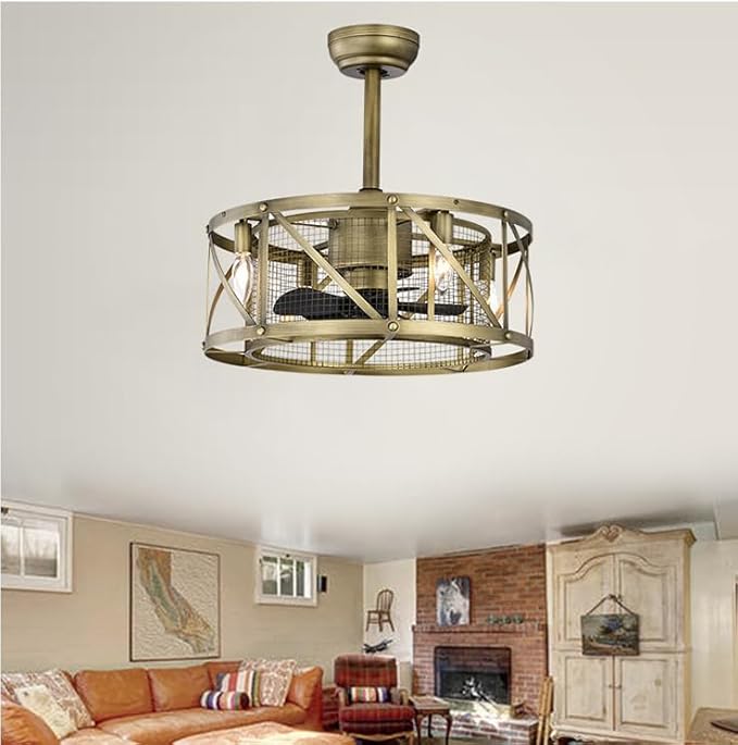 NicBex Ceiling Fan 20 Inch Modern Ceiling Fan with Lights Ceiling Fans with 5 Blades and Remote Control Reversible Small Caged Ceiling Fan for Bedroom, Living Room, Golden
