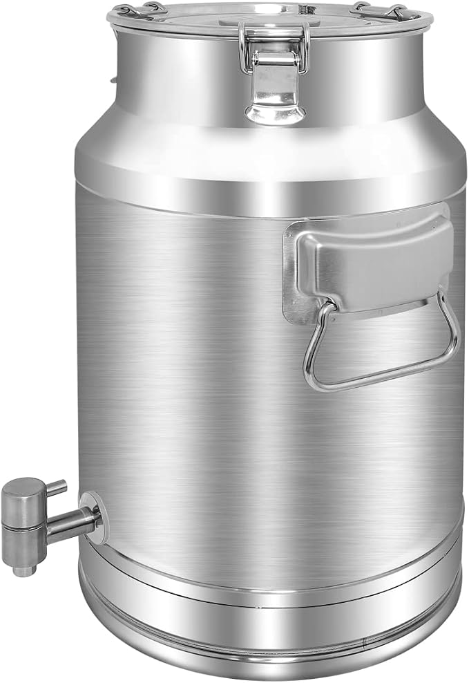 304 Stainless Steel 20 Liter Milk Can, Milk Bucket Wine Pail Bucket with Spigot 5.25 Gallon Milk Can Tote Jug with Sealed Lid Heavy Duty for Milk and Wine
