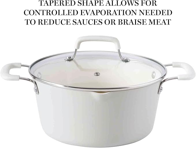 Martha Stewart Heathland Premium Nonstick PFA Free Ceramic Interior 10-Piece Tapered Aluminum Cookware Set - Linen White