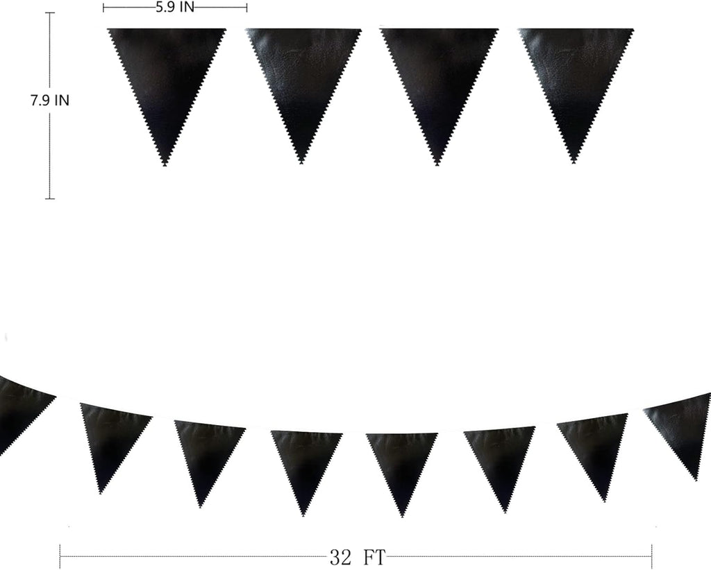 Black Party Decorations Triangle Pennant Banner Flag Black Metallic Fabric Bunting Garland for Graduation Birthday Wedding Engagement Bachelorette Holiday Halloween Celebration Hen Party Supplies