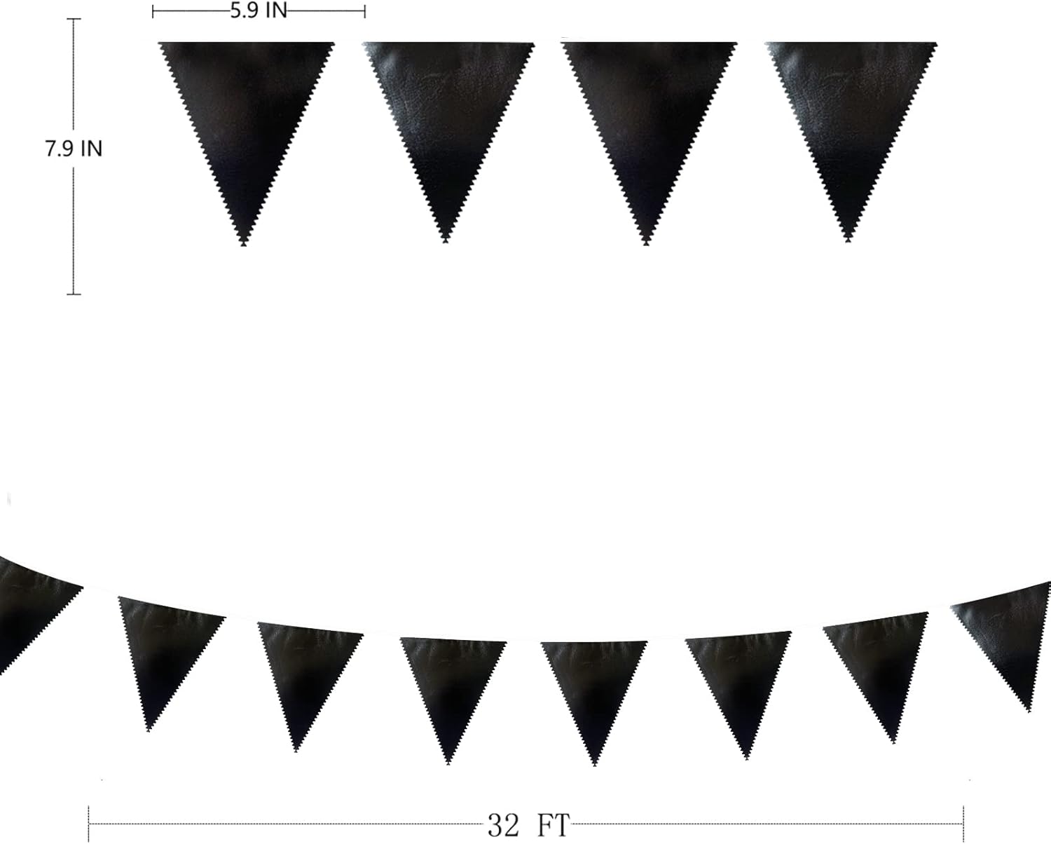 Black Party Decorations Triangle Pennant Banner Flag Black Metallic Fabric Bunting Garland for Graduation Birthday Wedding Engagement Bachelorette Holiday Halloween Celebration Hen Party Supplies