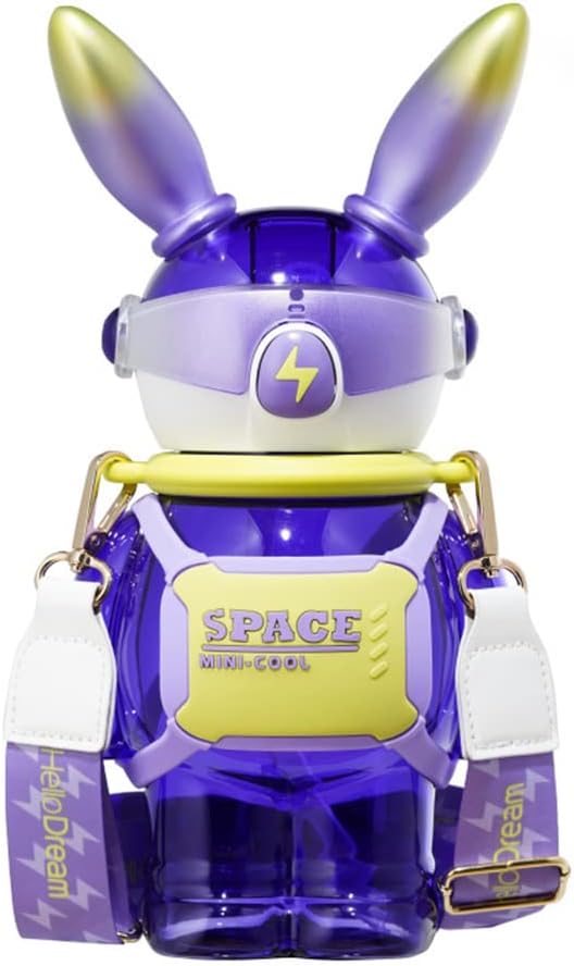 37 Oz Rabbit Water Bottle With Straw, Cool Lightning Space Rabbits Cup, Portable Outdoor Water Bottle, Suitable For Adults And Children Fitness Sports (Purple)