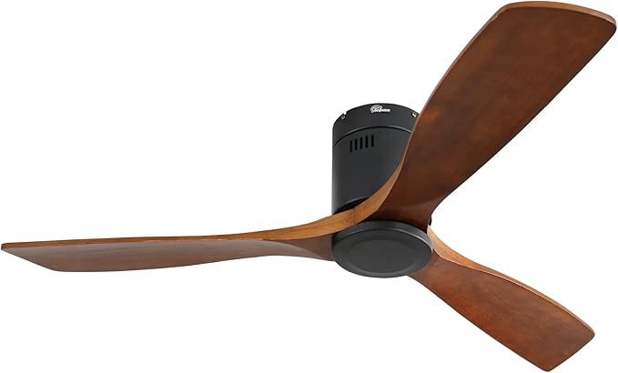 Sofucor 52" Flush Mount Ceiling Fan no Light and Remote Control, Indoor Outdoor Ceiling Fans Without Light, Quiet Energy Saving with 6 Speeds, Timer, Brown