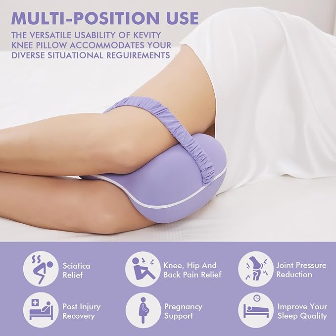 Kevity Leg & Knee Pillow Cove for Side Sleepers - Machine Washable & Cooling Pillow Case with Strap - Replacement Pillowcase Cover 10'' x 8.5'' x 5.3'' - Cover ONLY (Purple, Medium, 1PCS)