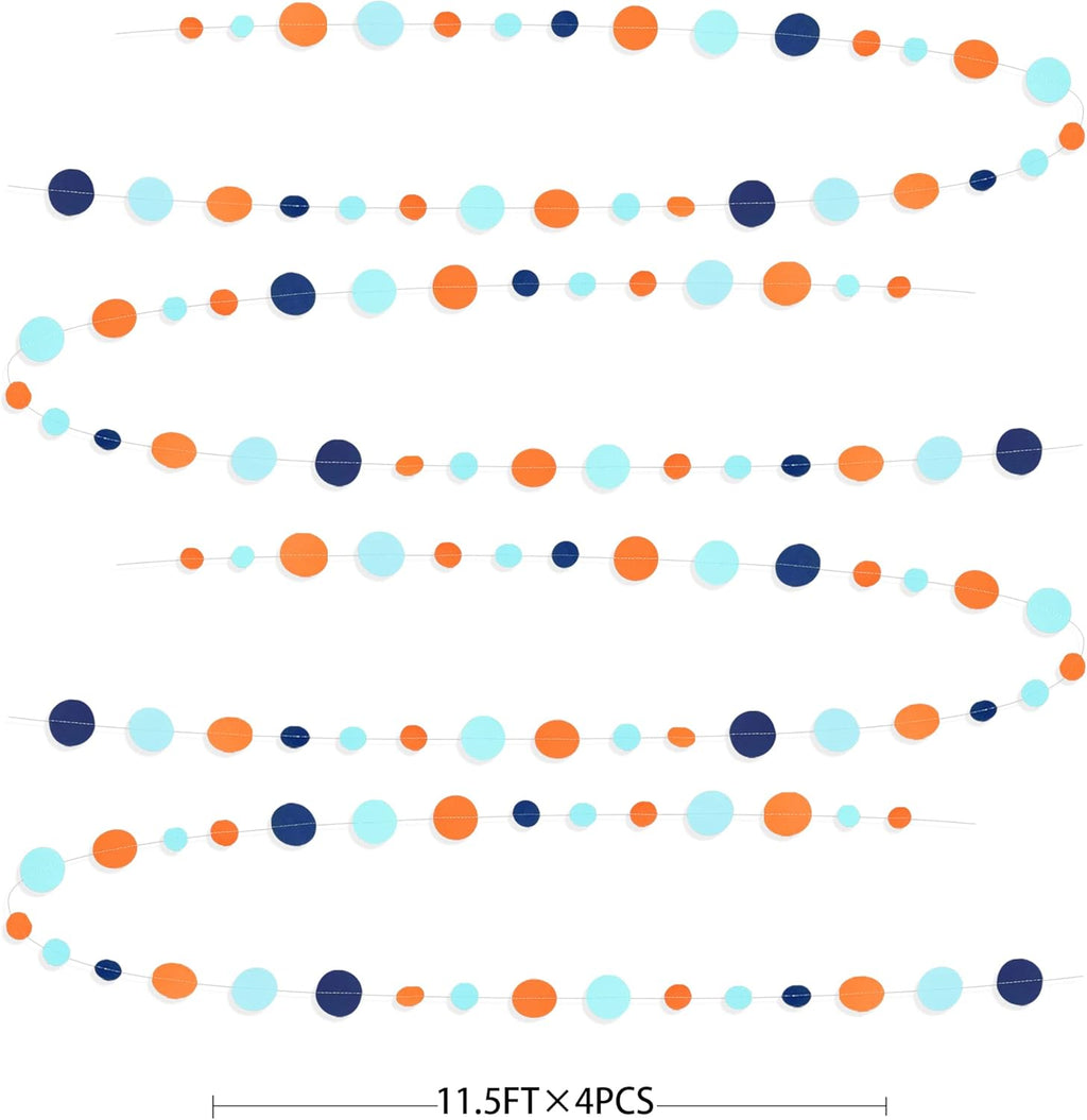 46 Ft Navy Blue Orange and Teal Circle Dots Garland Royal Blue Orange Aqua Polka Dot Hanging Paper Streamer for Birthday Wedding Bridal Baby Shower Outer Space Galaxy Theme Party Decorations Supplies