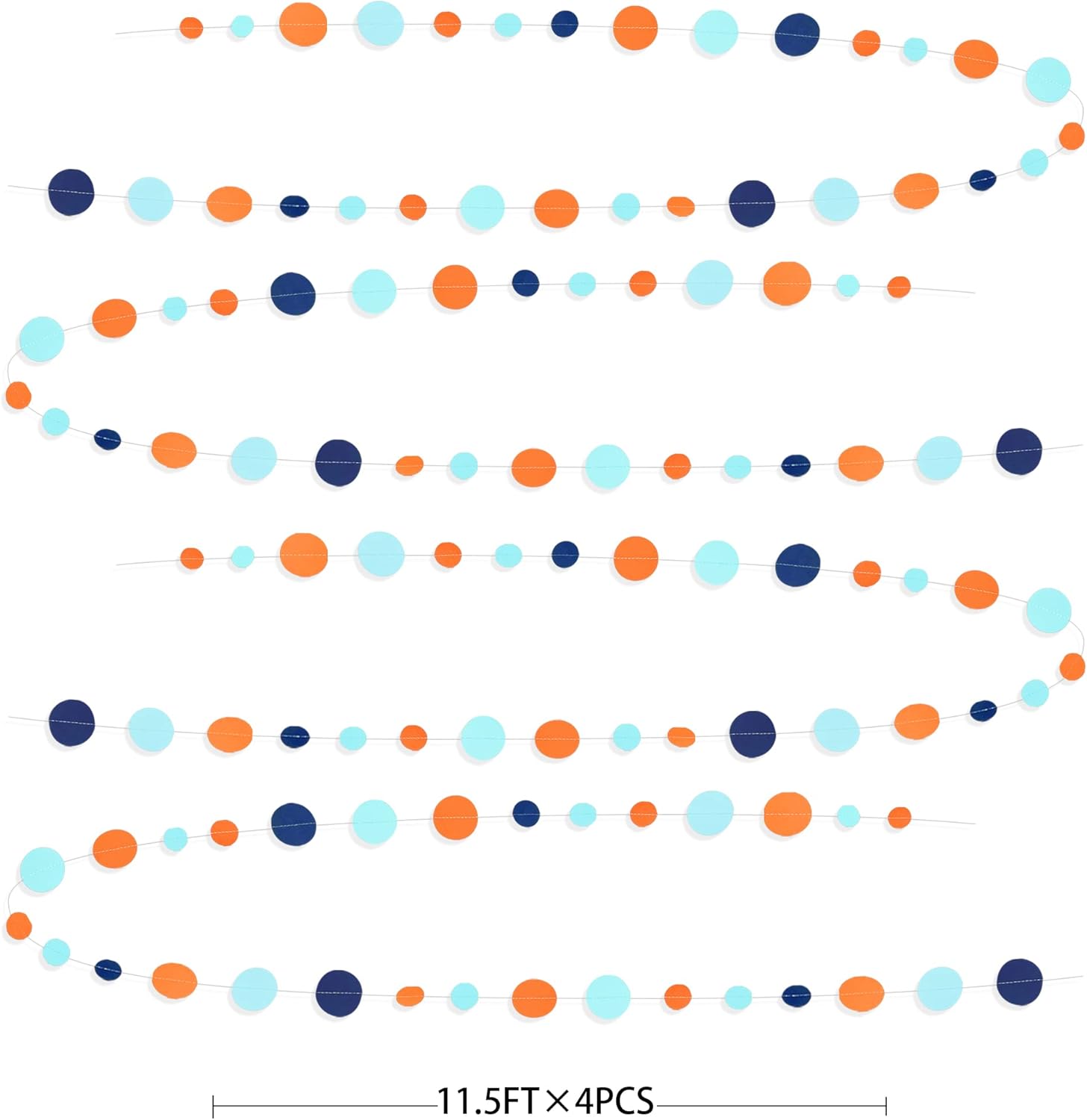 46 Ft Navy Blue Orange and Teal Circle Dots Garland Royal Blue Orange Aqua Polka Dot Hanging Paper Streamer for Birthday Wedding Bridal Baby Shower Outer Space Galaxy Theme Party Decorations Supplies